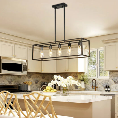 Industrial Ceiling Lamp – Vintage Pendant Light with 5-Bulb Black Kitchen Chandelier - ZOOMNSTORE