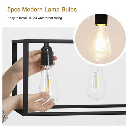 Industrial Ceiling Lamp – Vintage Pendant Light with 5-Bulb Black Kitchen Chandelier - ZOOMNSTORE