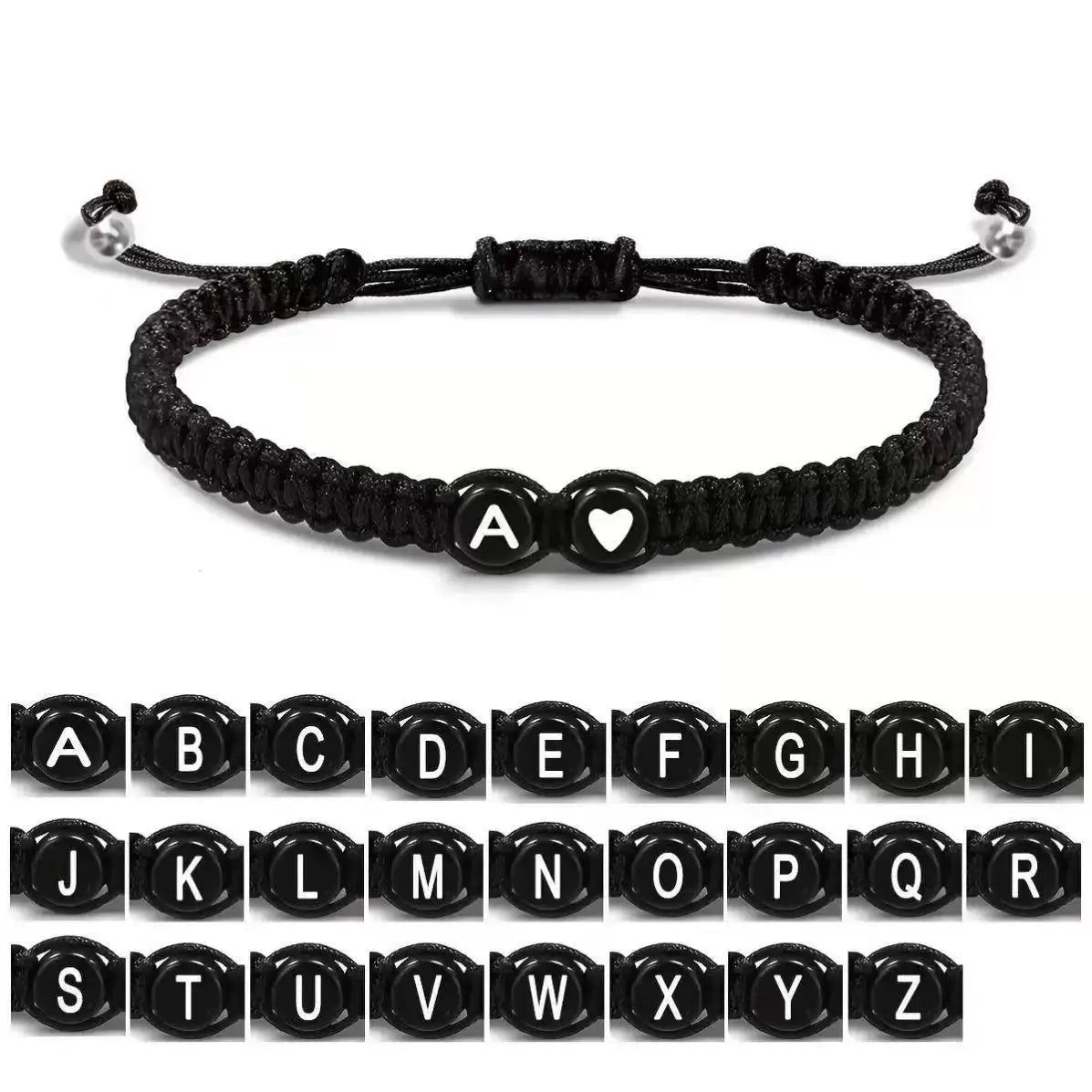 Initial Heart Bracelets - Handmade Adjustable A-Z Friendship Jewelry for Women  Men - ZOOMNSTORE