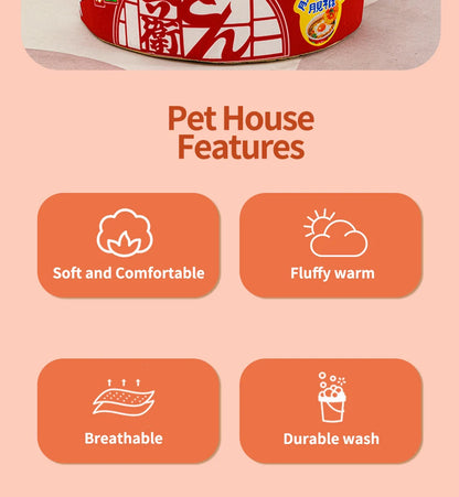 Pet Dog Cat House Kennel Super Large Instant Noodle Warm Dog Cat Nest Beds Cushion Udon Cup Noodle Pet Bed Cozy Nest - ZOOMNSTORE