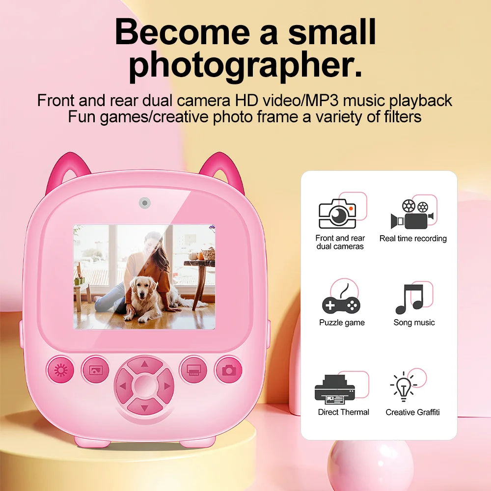 Instant Print Camera - Mini Portable Photo Printer With Cute Cartoon Design - ZOOMNSTORE