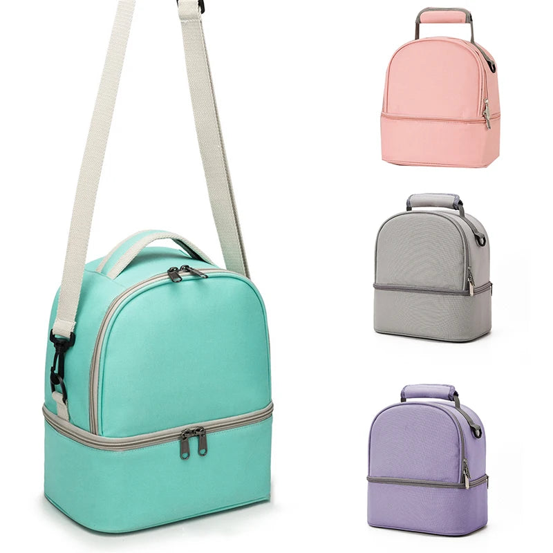 Fashion Insulation Double Layer Pack Solid Color Large Capacity Mommy Bag Travel Picnic Portable Food Handbag Baby Bags - ZOOMNSTORE