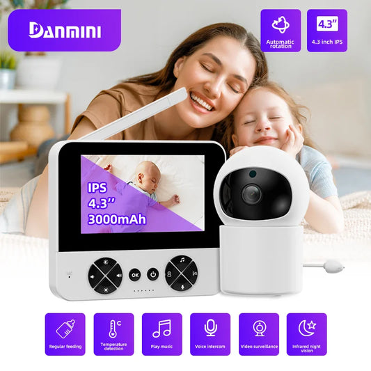 Danmini Intelligent Baby Monitor 4.3-inch IPS Color Screen Display PZT Control Night Vision Indoor Security Surveillance Camera - ZOOMNSTORE