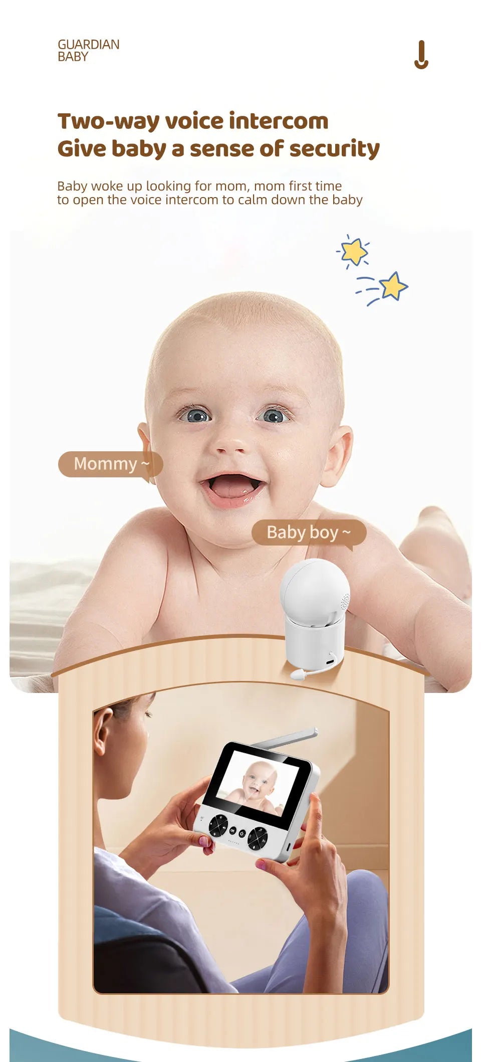 Danmini Intelligent Baby Monitor 4.3-inch IPS Color Screen Display PZT Control Night Vision Indoor Security Surveillance Camera - ZOOMNSTORE