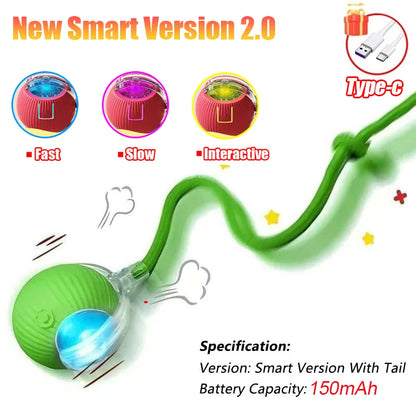 Interactive Cat Toy - Automatic Rolling Ball with Faux Tail Rechargeable Pet Training Device - ZOOMNSTORE