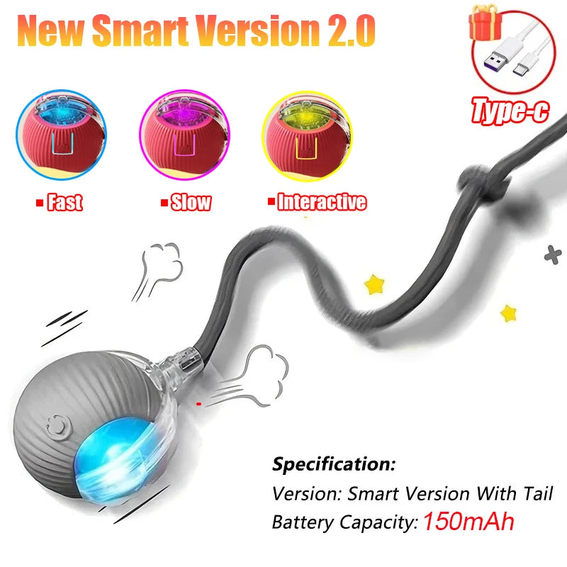 Interactive Cat Toy - Automatic Rolling Ball with Faux Tail Rechargeable Pet Training Device - ZOOMNSTORE