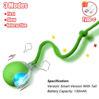 Interactive Cat Toy - Automatic Rolling Ball with Faux Tail Rechargeable Pet Training Device - ZOOMNSTORE