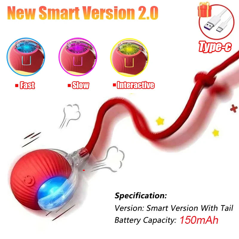 Interactive Cat Toy - Automatic Rolling Ball with Faux Tail Rechargeable Pet Training Device - ZOOMNSTORE