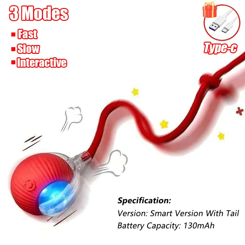 Interactive Cat Toy - Automatic Rolling Ball with Faux Tail Rechargeable Pet Training Device - ZOOMNSTORE