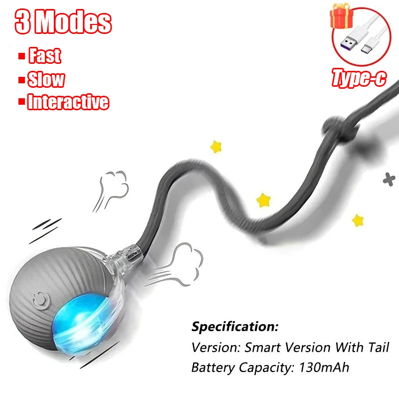 Interactive Cat Toy - Automatic Rolling Ball with Faux Tail Rechargeable Pet Training Device - ZOOMNSTORE