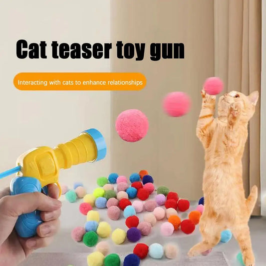 Interactive Cat Toy - Mini Shooting Gun with Plush Balls - ZOOMNSTORE