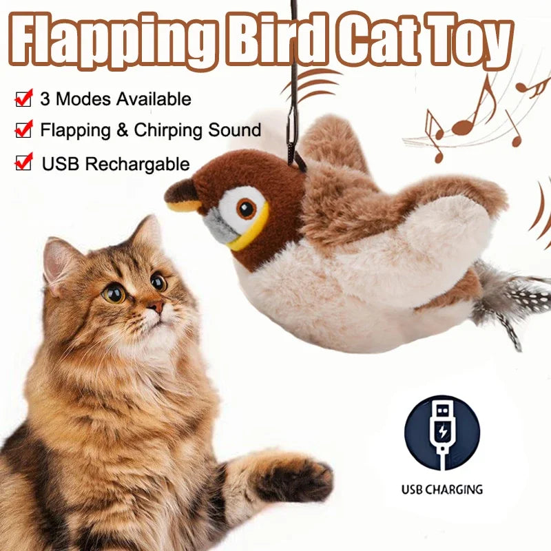 Interactive Cat Toy - Rechargeable Flapping Bird with Catnip - ZOOMNSTORE