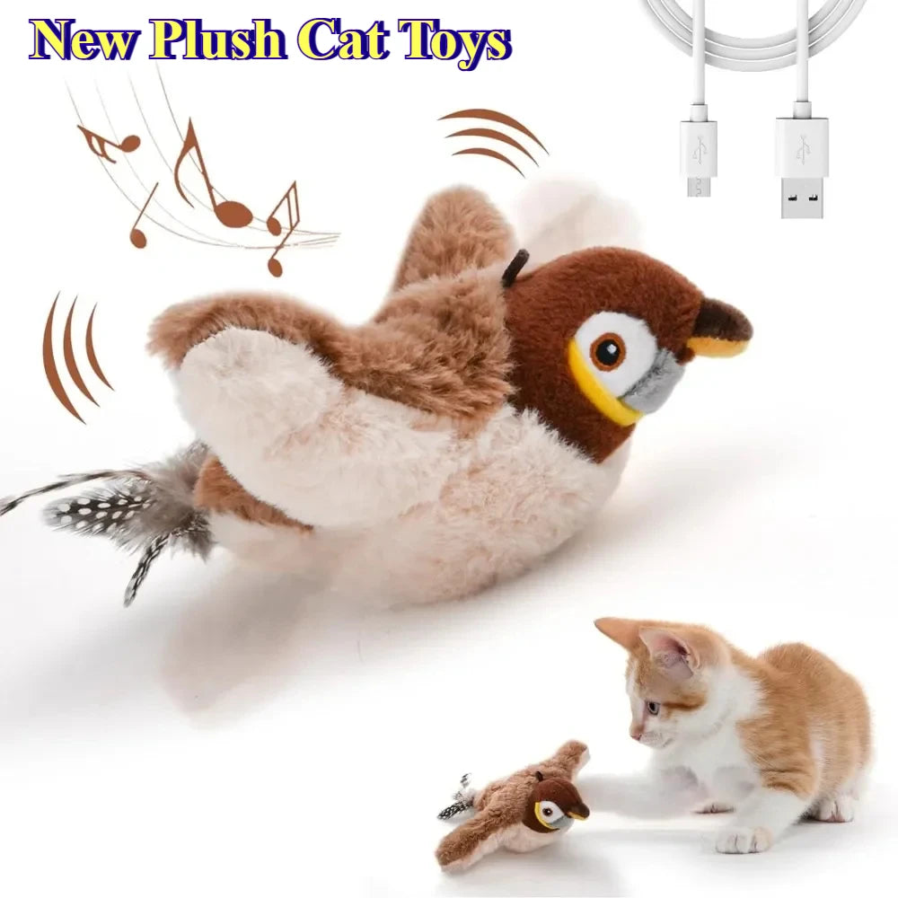 Interactive Cat Toy - Rechargeable Plush Bird With Catnip, Chirping & Flapping Wings - ZOOMNSTORE