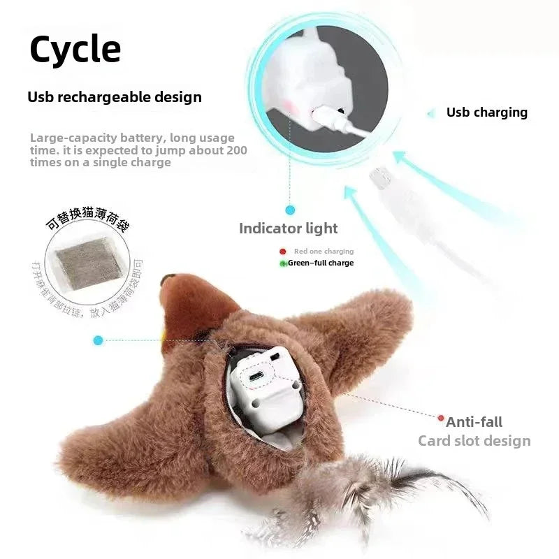 Interactive Cat Toy - Rechargeable Plush Bird With Catnip, Chirping & Flapping Wings - ZOOMNSTORE