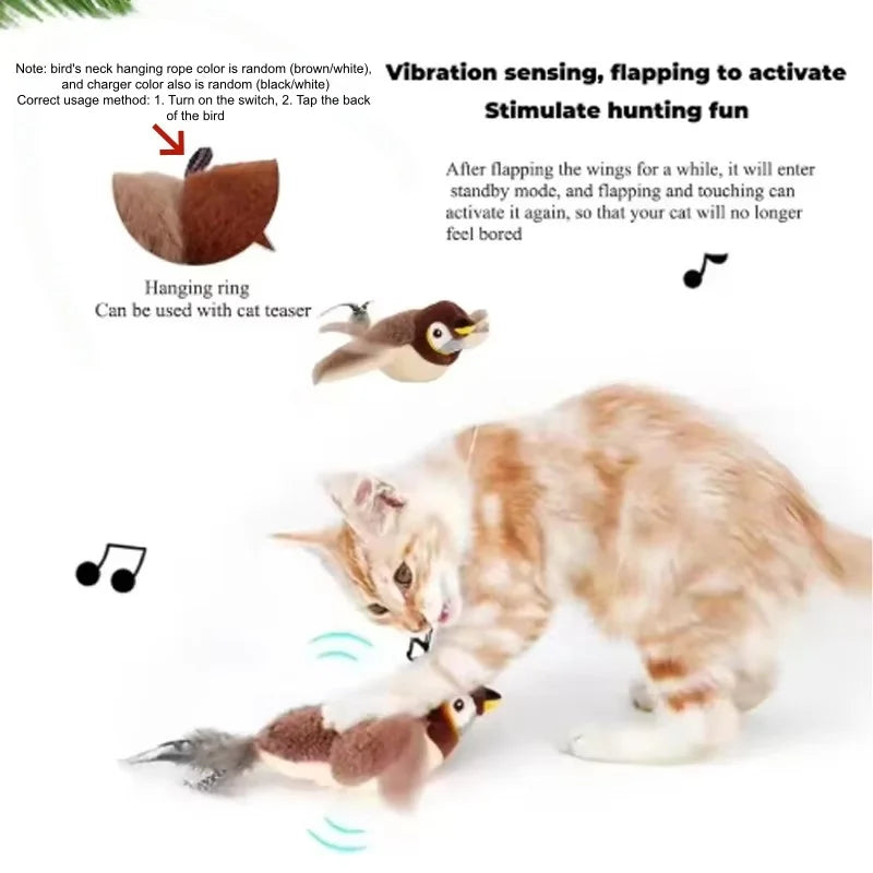 Interactive Cat Toy - Rechargeable Plush Chirping Bird for Indoor Play - ZOOMNSTORE