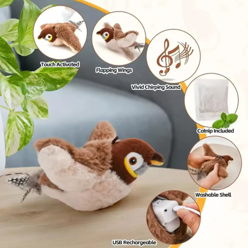 Interactive Cat Toy - Rechargeable Plush Chirping Bird for Indoor Play - ZOOMNSTORE
