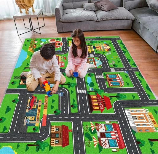 Interactive City Traffic Rug – Soft Flannel Playroom Floor Mat for Kids’ Activity - ZOOMNSTORE