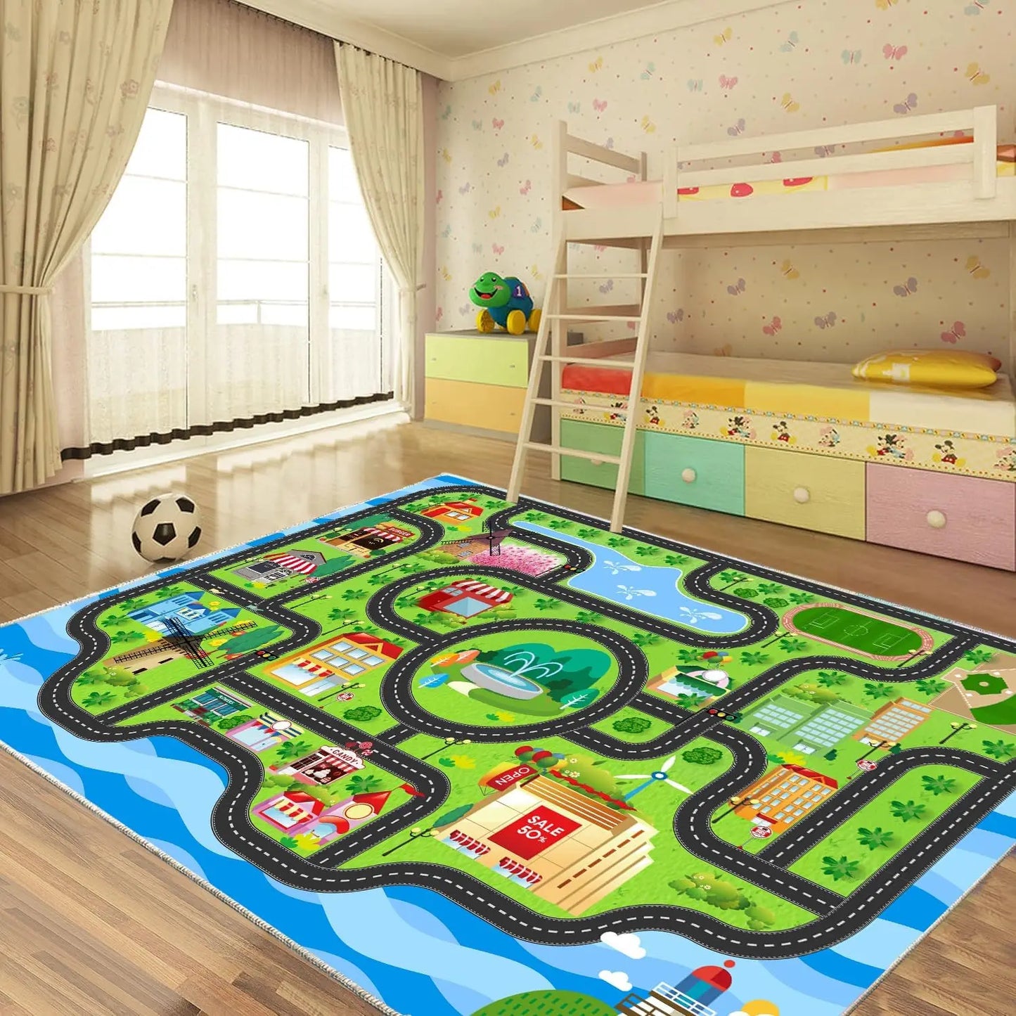 Interactive City Traffic Rug – Soft Flannel Playroom Floor Mat for Kids’ Activity - ZOOMNSTORE