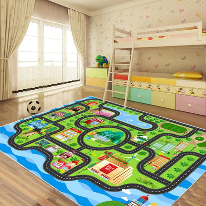 Interactive City Traffic Rug – Soft Flannel Playroom Floor Mat for Kids’ Activity - ZOOMNSTORE