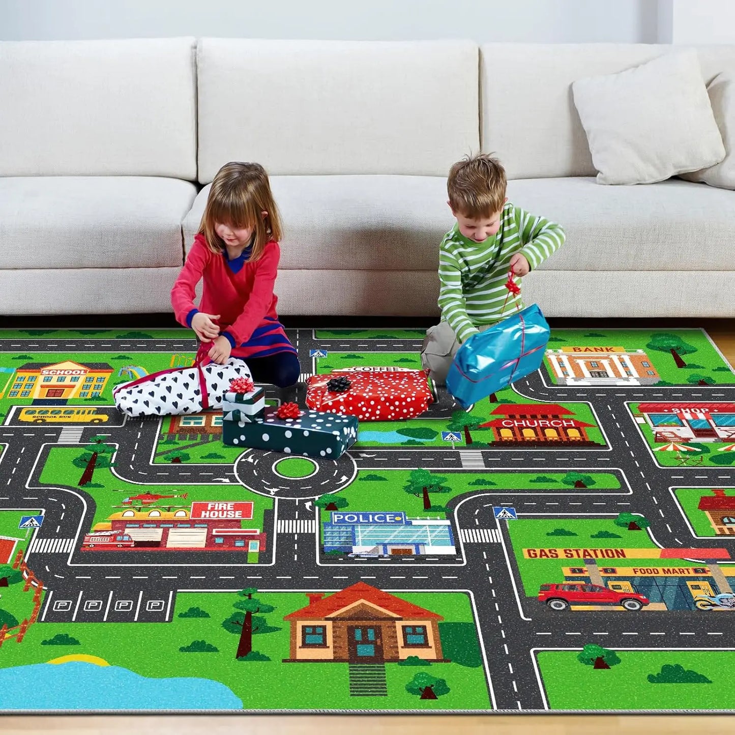Interactive City Traffic Rug – Soft Flannel Playroom Floor Mat for Kids’ Activity - ZOOMNSTORE