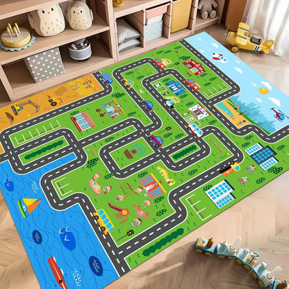 Interactive City Traffic Rug – Soft Flannel Playroom Floor Mat for Kids’ Activity - ZOOMNSTORE