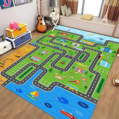 Interactive City Traffic Rug – Soft Flannel Playroom Floor Mat for Kids’ Activity - ZOOMNSTORE