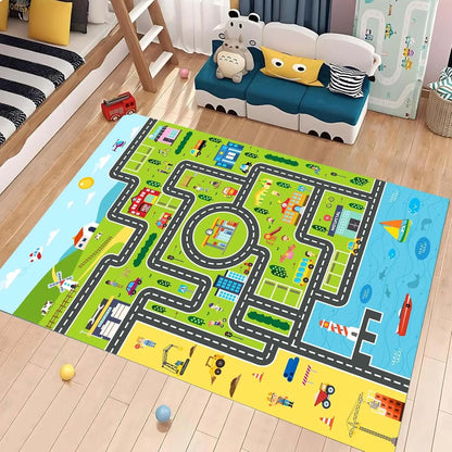 Interactive City Traffic Rug – Soft Flannel Playroom Floor Mat for Kids’ Activity - ZOOMNSTORE