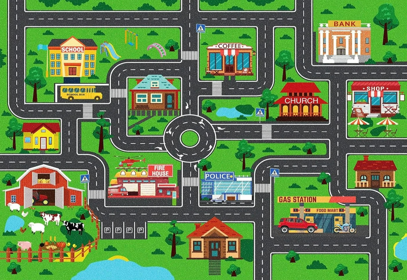 Interactive City Traffic Rug – Soft Flannel Playroom Floor Mat for Kids’ Activity - ZOOMNSTORE