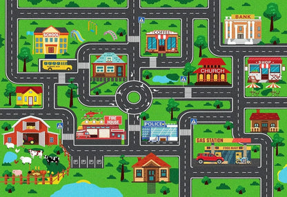 Interactive City Traffic Rug – Soft Flannel Playroom Floor Mat for Kids’ Activity - ZOOMNSTORE