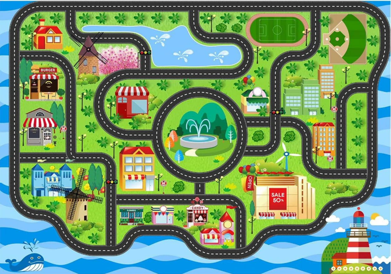 Interactive City Traffic Rug – Soft Flannel Playroom Floor Mat for Kids’ Activity - ZOOMNSTORE