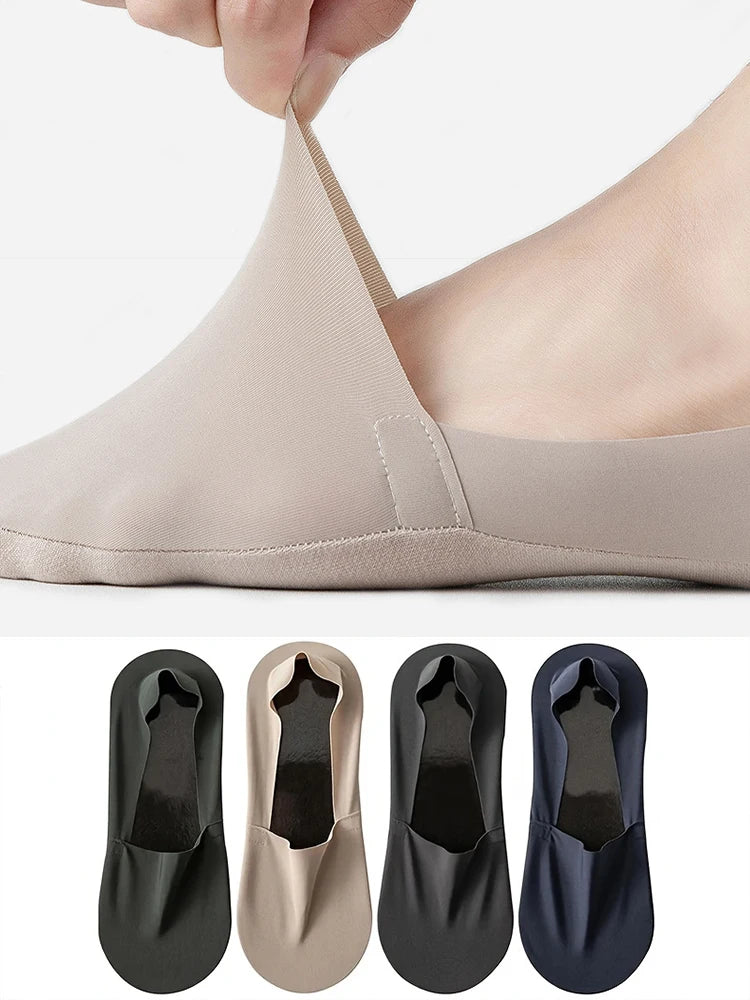 Ice Silk Low Cut Boat Socks - 4 Pairs Anti-Slip Summer Socks - ZOOMNSTORE
