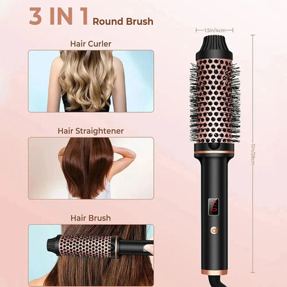 Ionic Hair Curler - Professional Heated Styling Brush With Tourmaline Barrel & Anti-Scald Design - ZOOMNSTORE
