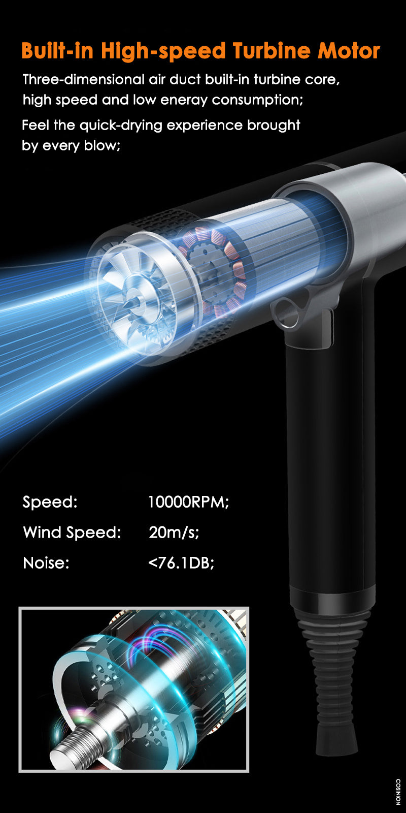 Ionic Hair Dryer - Professional Infrared Negative Ion Blow Dryer With Hot Cold Wind - ZOOMNSTORE