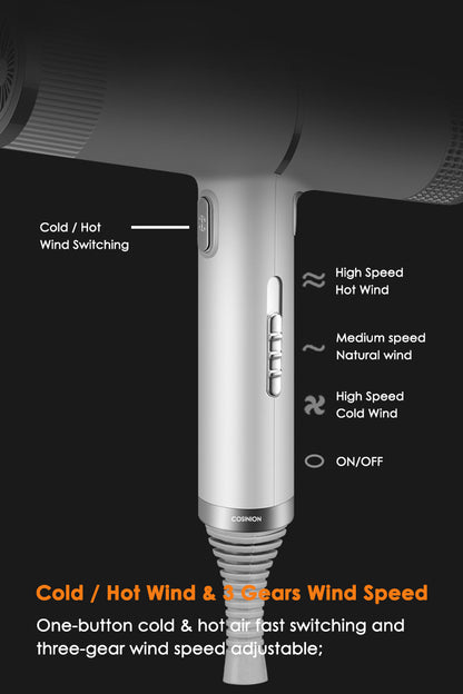 Ionic Hair Dryer - Professional Infrared Negative Ion Blow Dryer With Hot Cold Wind - ZOOMNSTORE