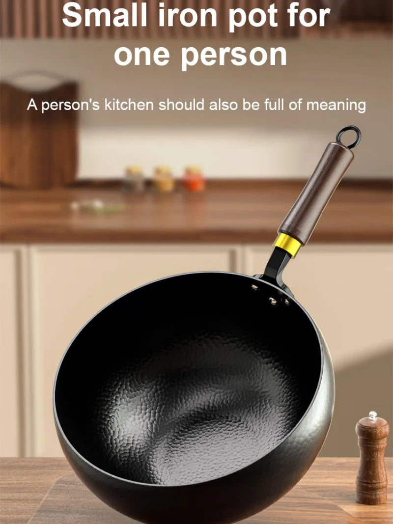 Handmade Pure Iron Non-Stick Frying Pan - Big Belly Flat Bottom Cookware for Gas Stove - ZOOMNSTORE