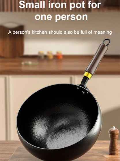 Handmade Pure Iron Non-Stick Frying Pan - Big Belly Flat Bottom Cookware for Gas Stove - ZOOMNSTORE