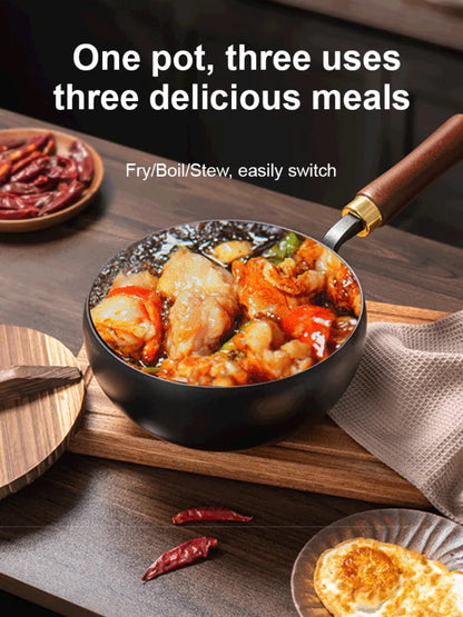 Handmade Pure Iron Non-Stick Frying Pan - Big Belly Flat Bottom Cookware for Gas Stove - ZOOMNSTORE