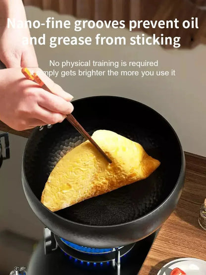 Handmade Pure Iron Non-Stick Frying Pan - Big Belly Flat Bottom Cookware for Gas Stove - ZOOMNSTORE