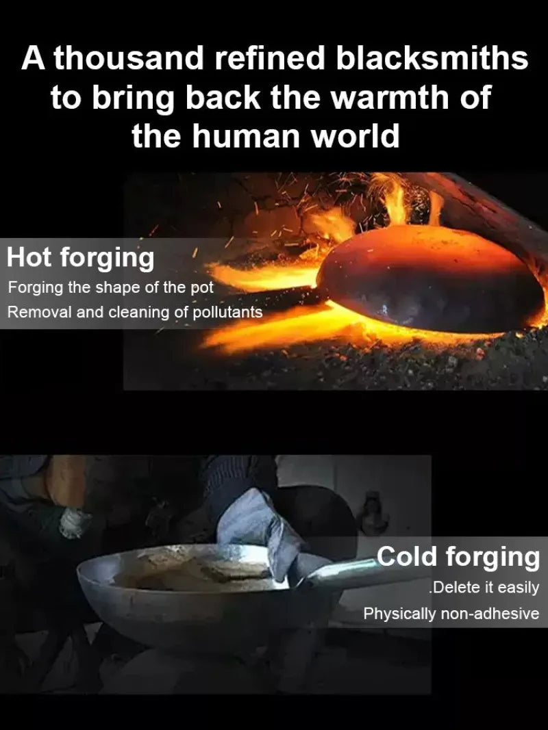 Handmade Pure Iron Non-Stick Frying Pan - Big Belly Flat Bottom Cookware for Gas Stove - ZOOMNSTORE