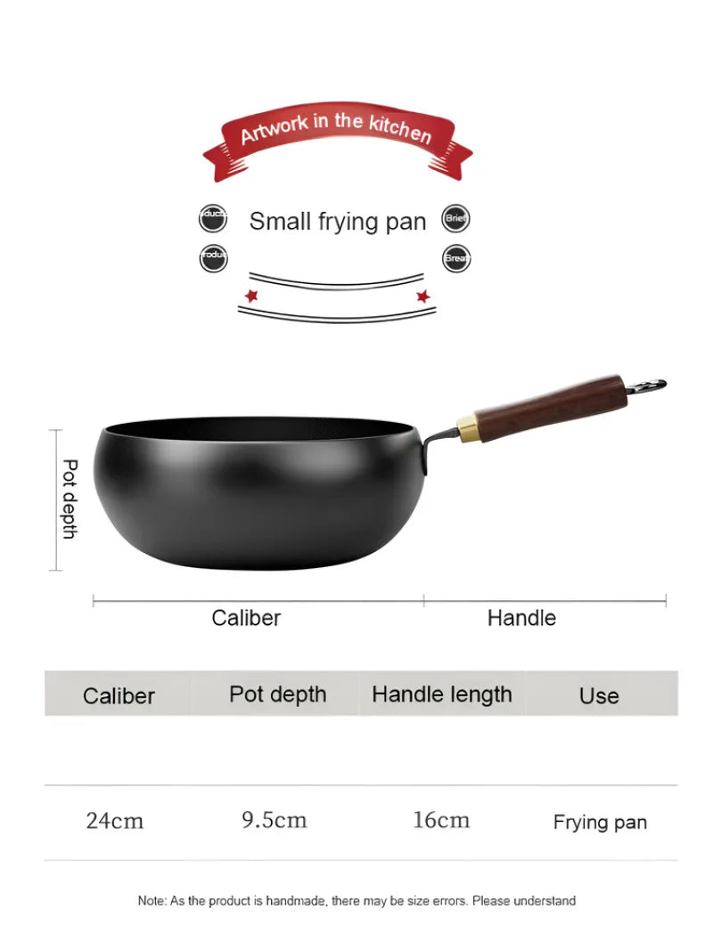 Handmade Pure Iron Non-Stick Frying Pan - Big Belly Flat Bottom Cookware for Gas Stove - ZOOMNSTORE