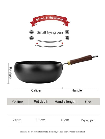 Handmade Pure Iron Non-Stick Frying Pan - Big Belly Flat Bottom Cookware for Gas Stove - ZOOMNSTORE
