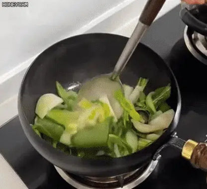 Handmade Pure Iron Non-Stick Frying Pan - Big Belly Flat Bottom Cookware for Gas Stove - ZOOMNSTORE