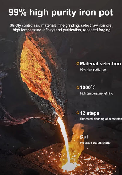 Handmade Pure Iron Non-Stick Frying Pan - Big Belly Flat Bottom Cookware for Gas Stove - ZOOMNSTORE