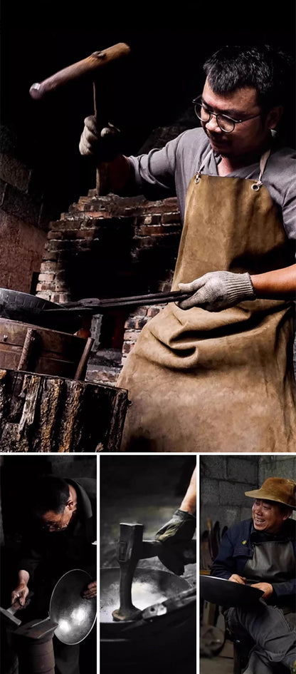 Handmade Pure Iron Non-Stick Frying Pan - Big Belly Flat Bottom Cookware for Gas Stove - ZOOMNSTORE