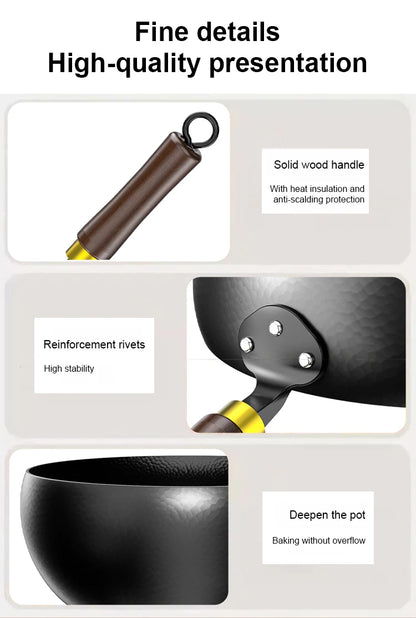 Handmade Pure Iron Non-Stick Frying Pan - Big Belly Flat Bottom Cookware for Gas Stove - ZOOMNSTORE