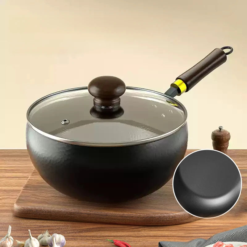 Handmade Pure Iron Non-Stick Frying Pan - Big Belly Flat Bottom Cookware for Gas Stove - ZOOMNSTORE