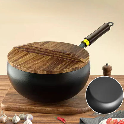 Handmade Pure Iron Non-Stick Frying Pan - Big Belly Flat Bottom Cookware for Gas Stove - ZOOMNSTORE