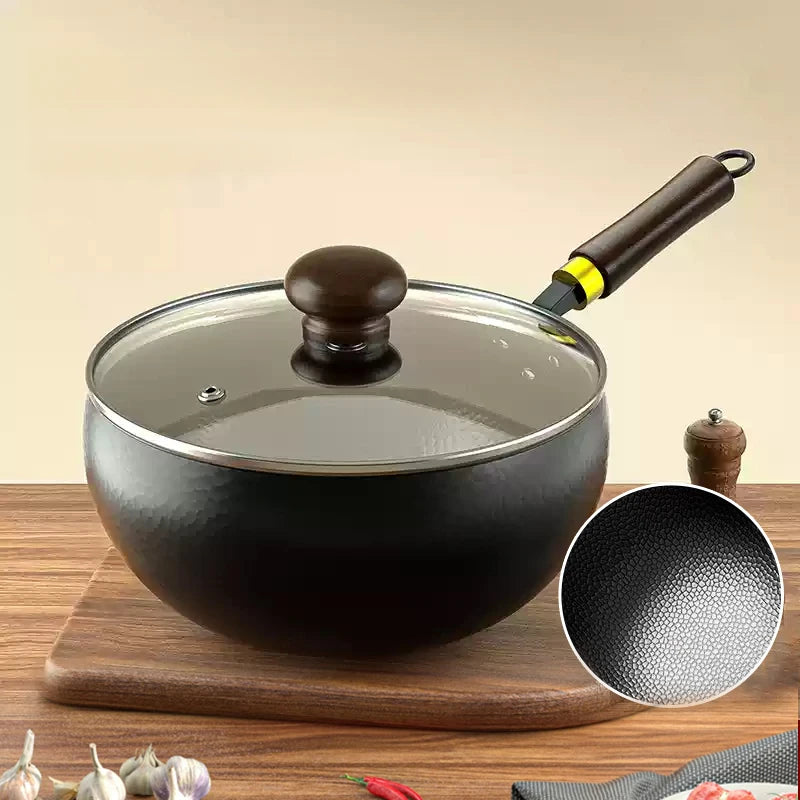 Handmade Pure Iron Non-Stick Frying Pan - Big Belly Flat Bottom Cookware for Gas Stove - ZOOMNSTORE