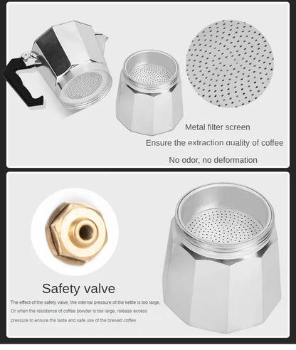 Italian Mocha Coffee Pot - Portable Aluminum Octagonal Coffee  Tea Maker - ZOOMNSTORE