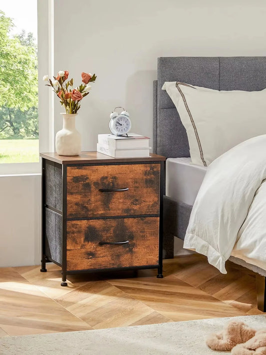 JHK Nightstand with 2 Fabric Drawers - Bedroom Storage Cabinet Furniture - ZOOMNSTORE